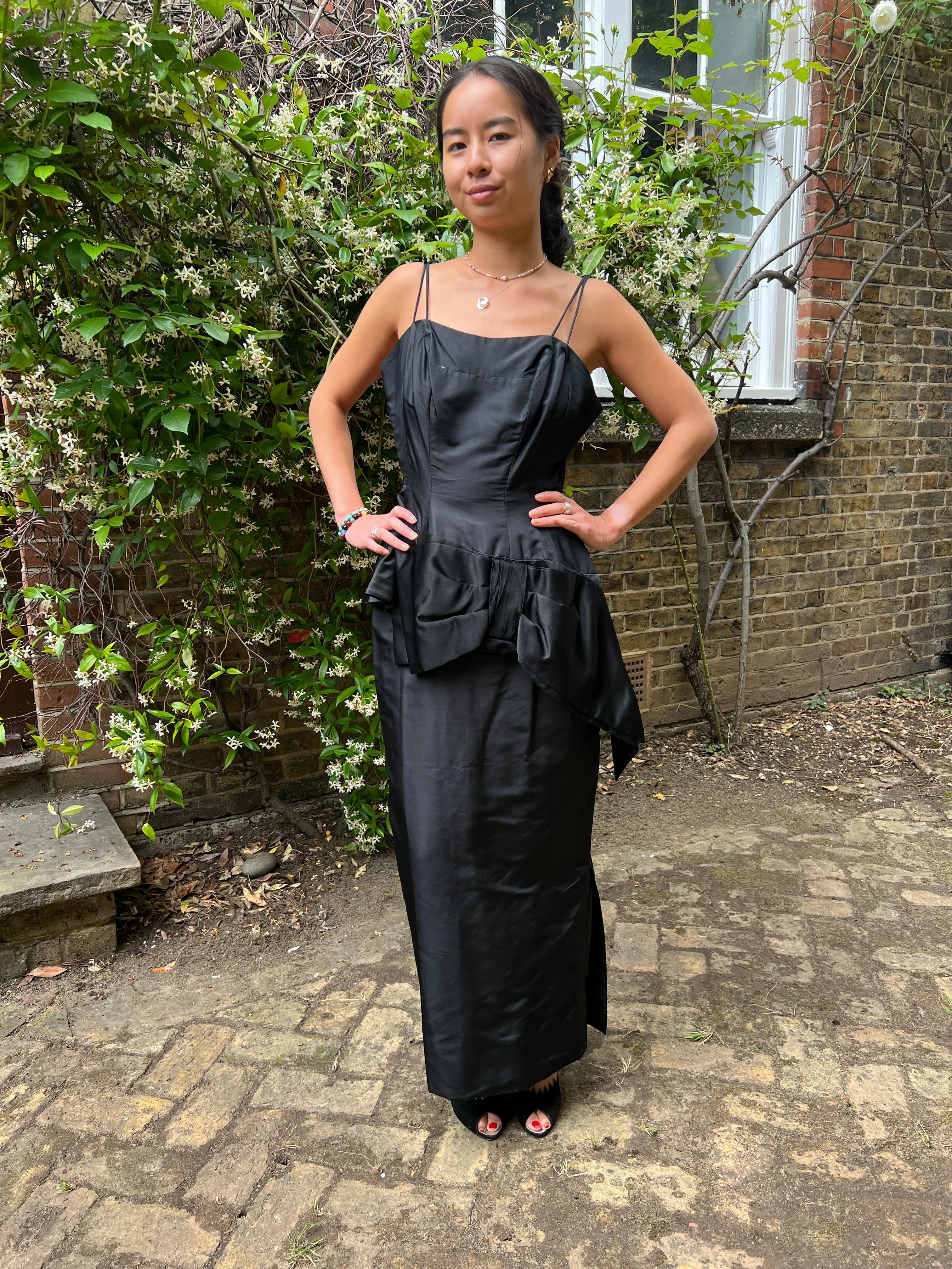 1950’s Black Silk Couture Fitted Evening Pencil Skirt and Top Set