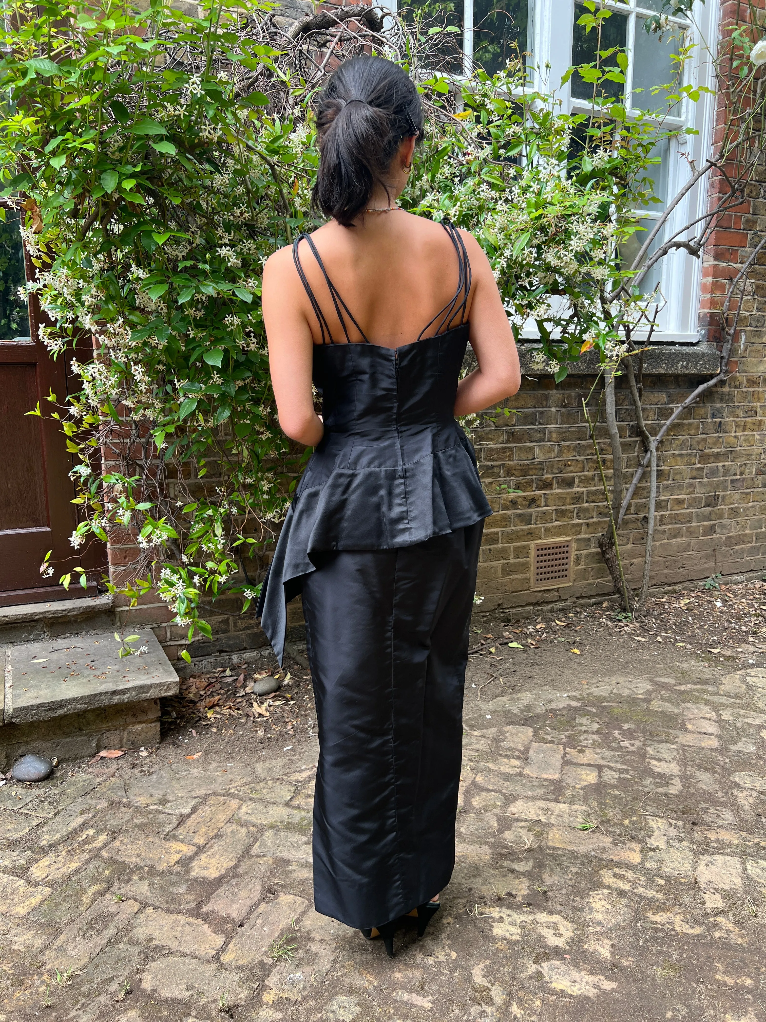 1950’s Black Silk Couture Fitted Evening Pencil Skirt and Top Set