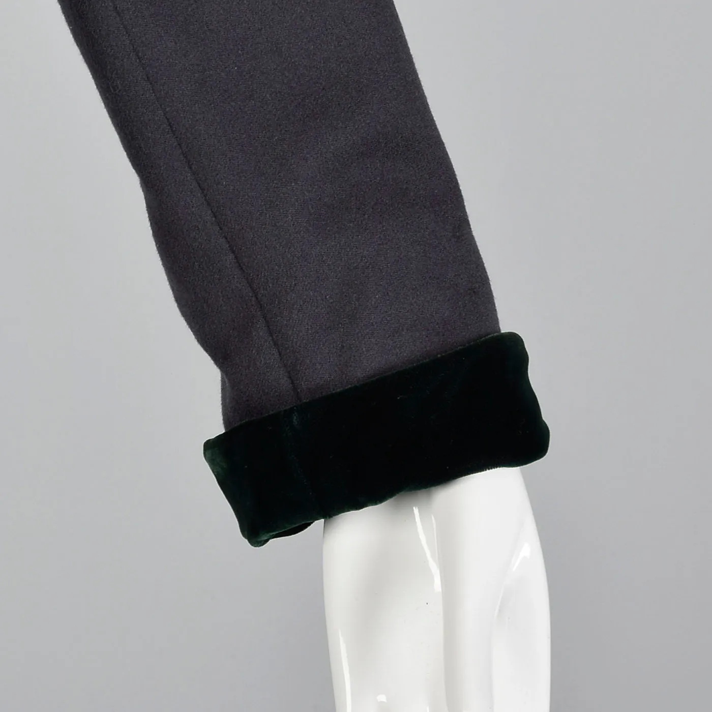 1960s Gray Wool Skirt Suit with Green Velvet Trim