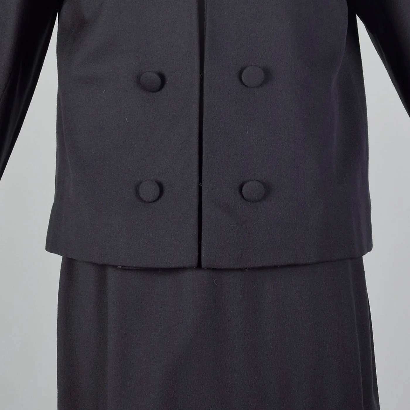 1960s Gray Wool Skirt Suit with Green Velvet Trim