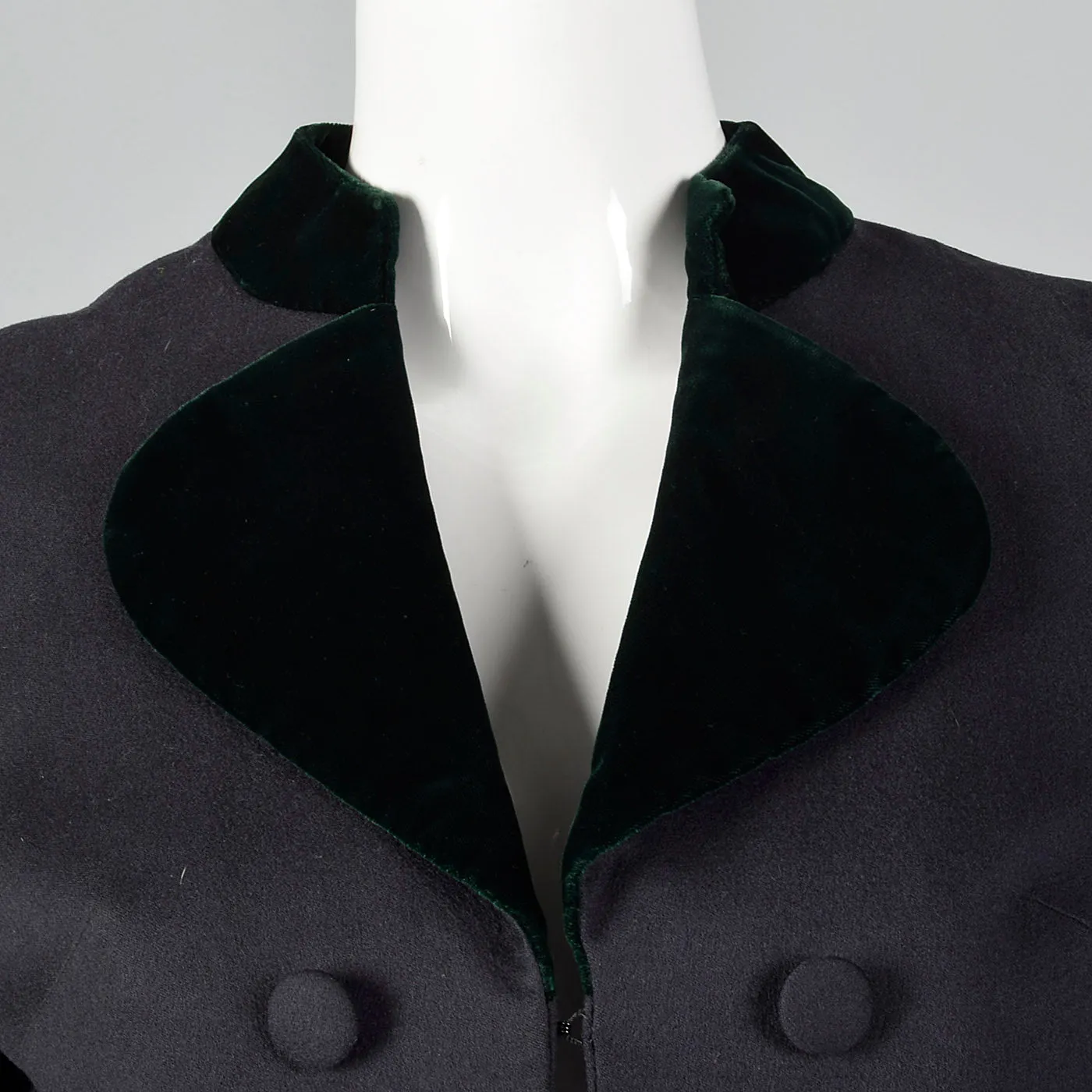 1960s Gray Wool Skirt Suit with Green Velvet Trim