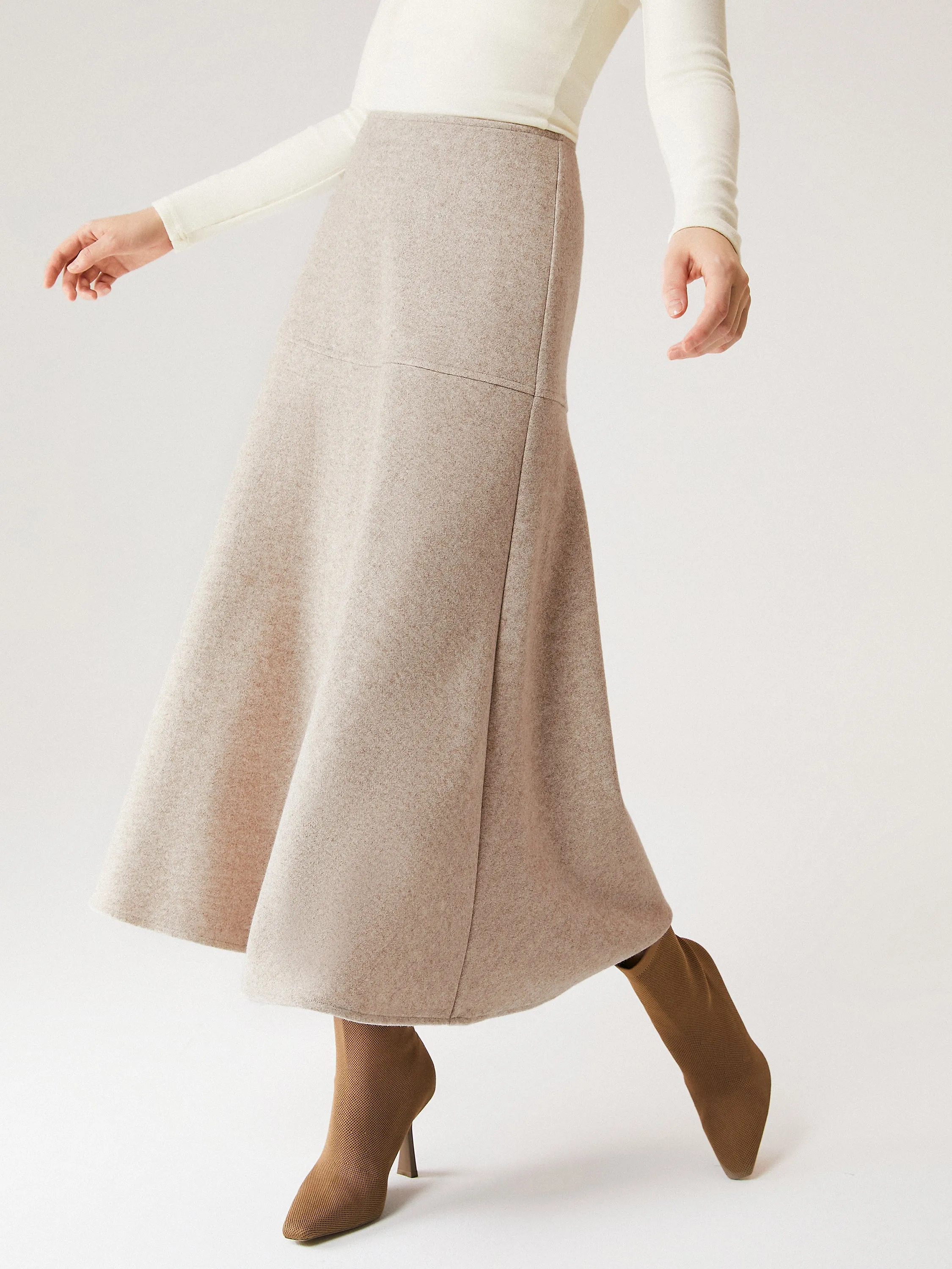 2Pcs Set Ruched Sides Tuckable Mockneck Top & Flared Maxi Skirt
