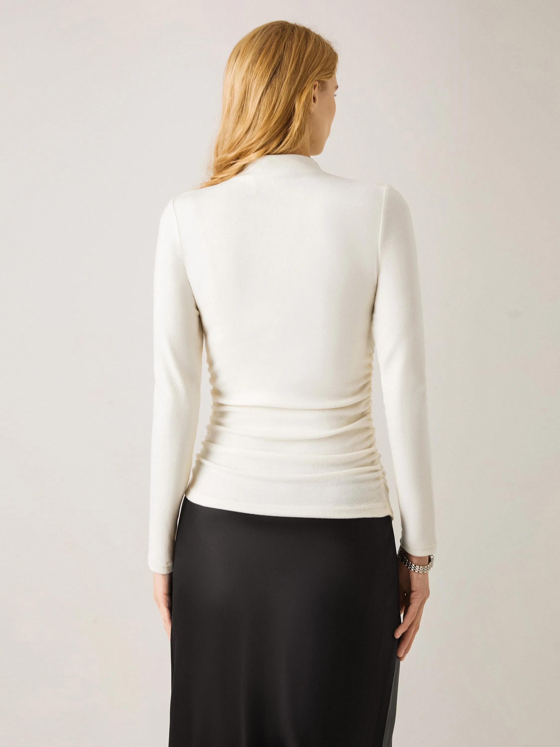2Pcs Set Ruched Sides Tuckable Mockneck Top & Flared Maxi Skirt