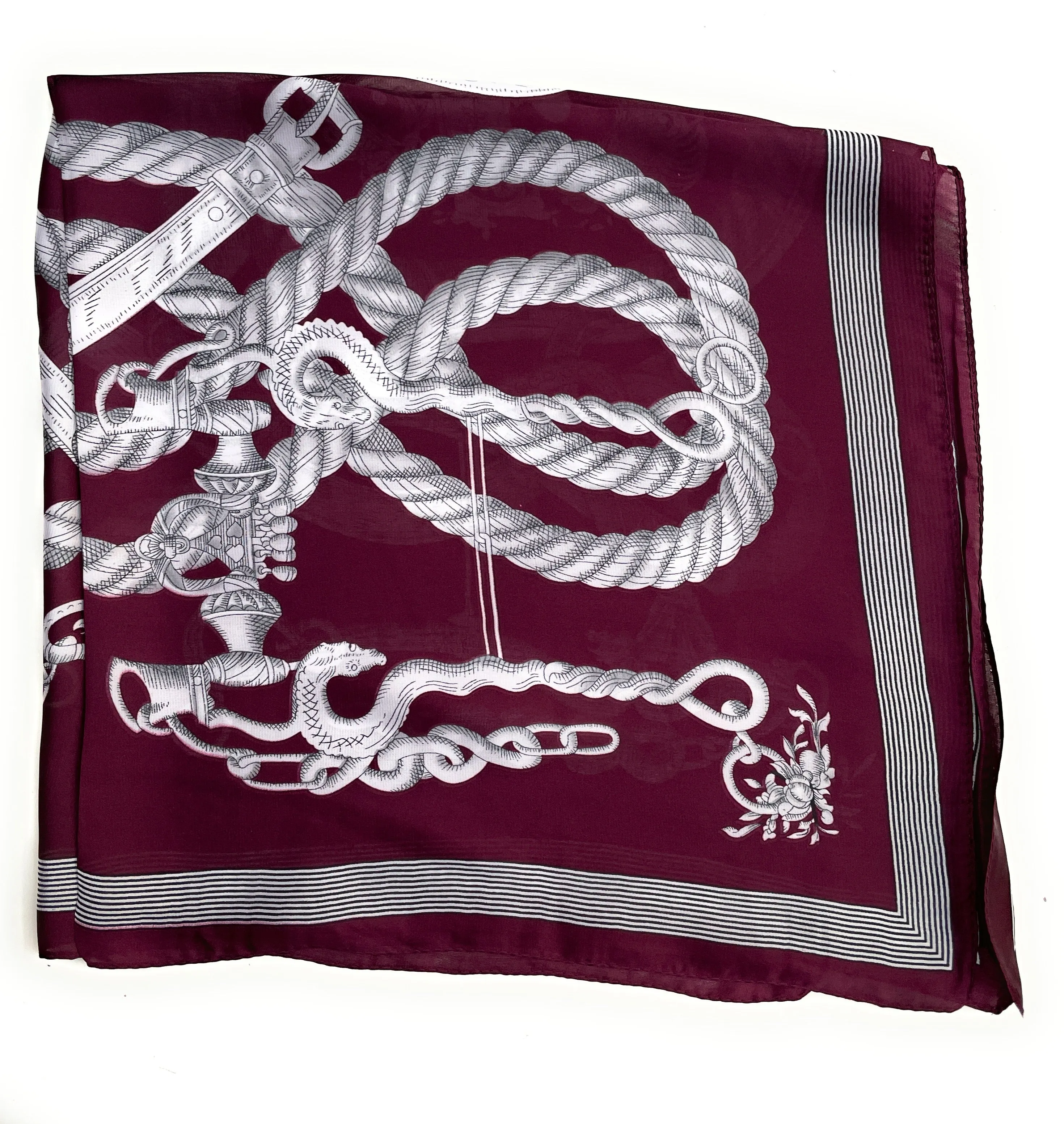 70cm x 70cm Square Scarf Burgundy Tassel Chain Scarf Thin Silky Womens Summer Spring