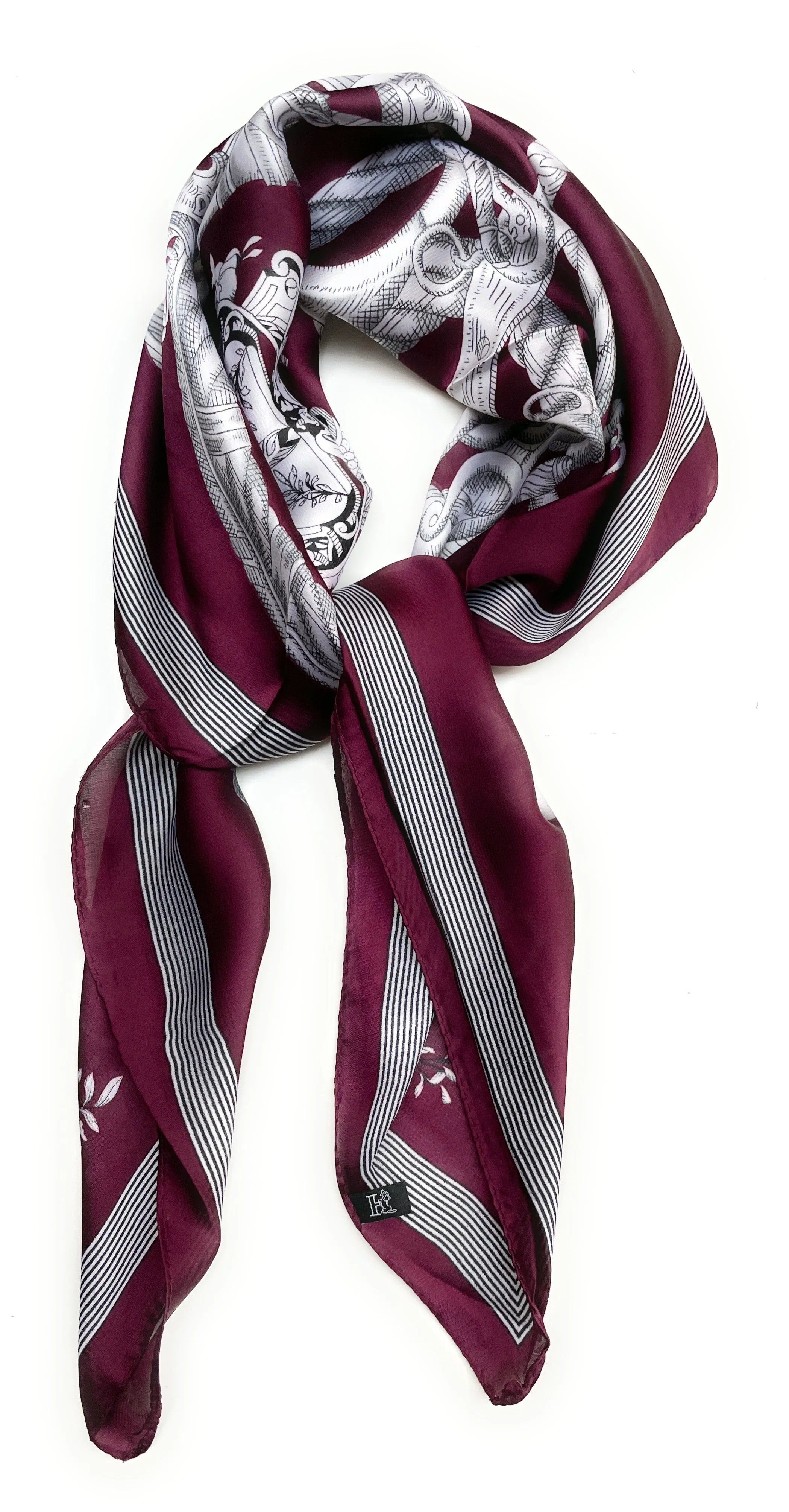 70cm x 70cm Square Scarf Burgundy Tassel Chain Scarf Thin Silky Womens Summer Spring