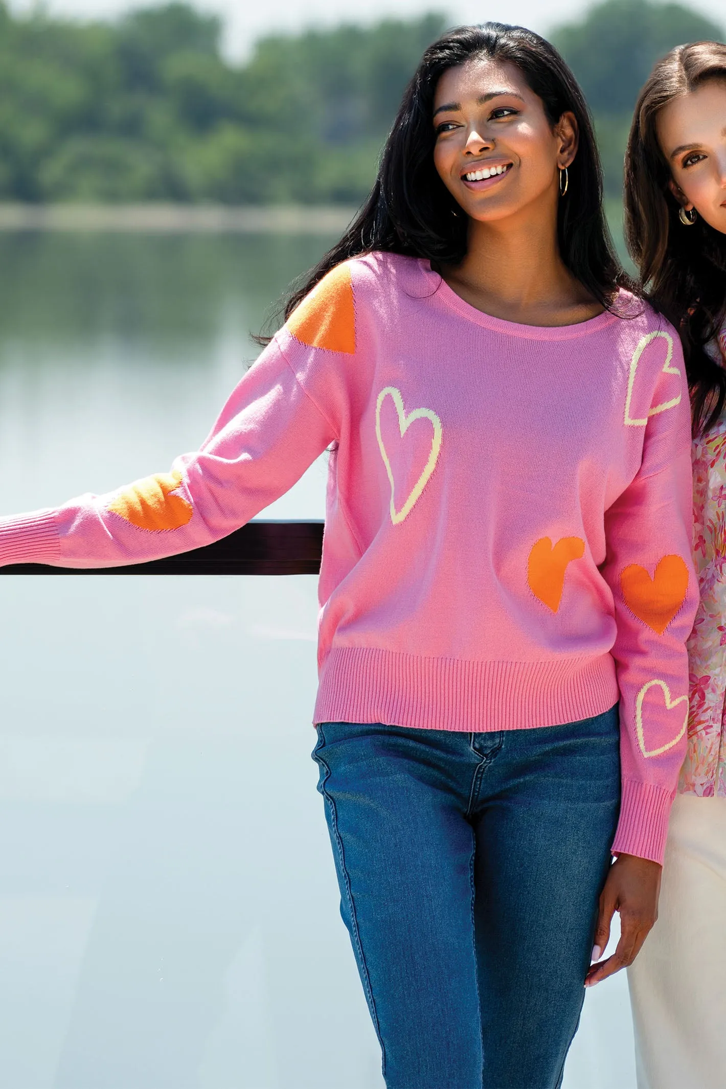 Alison Sheri A45130 Pink Heart Round Neck Jumper