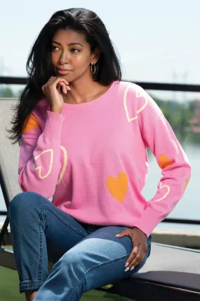 Alison Sheri A45130 Pink Heart Round Neck Jumper