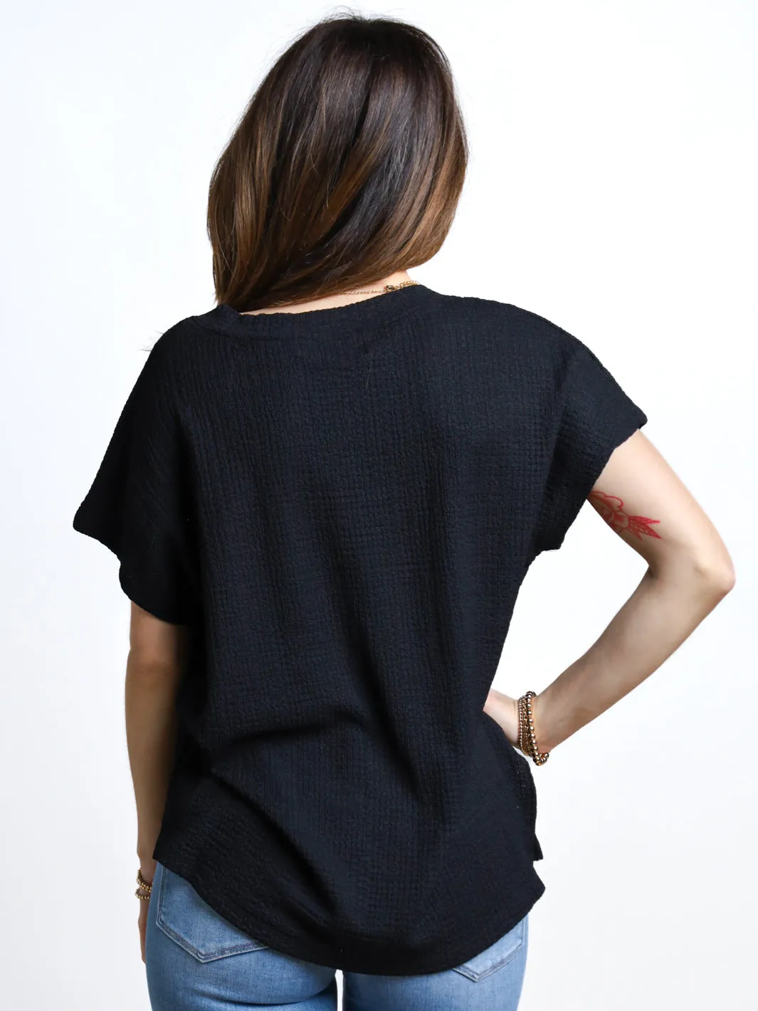 All We Do Split Hem V-Neck Top
