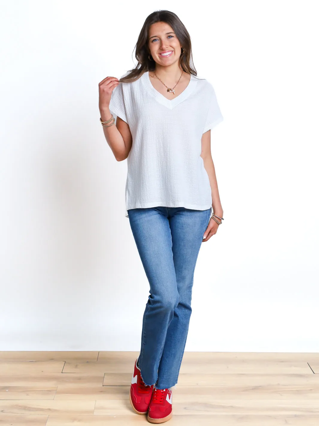 All We Do Split Hem V-Neck Top