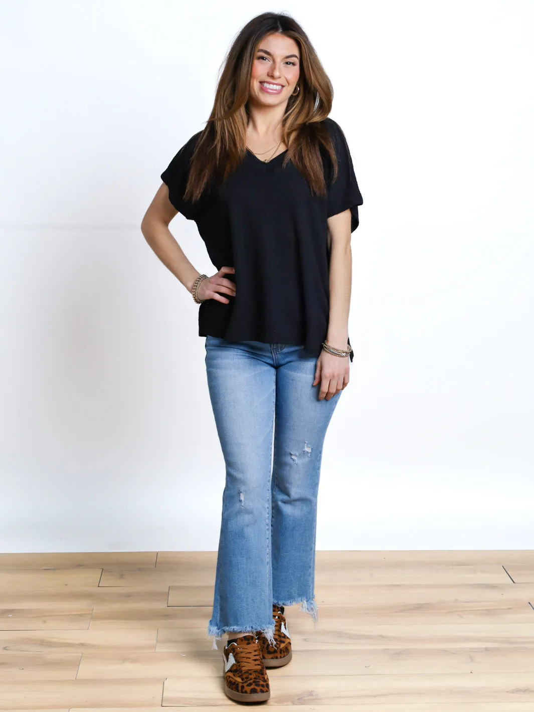 All We Do Split Hem V-Neck Top