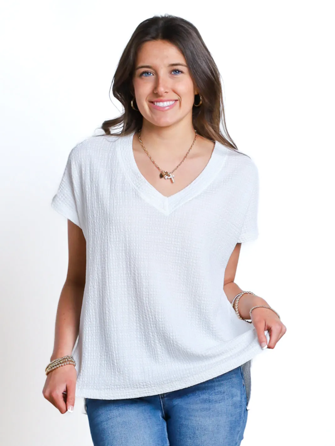 All We Do Split Hem V-Neck Top