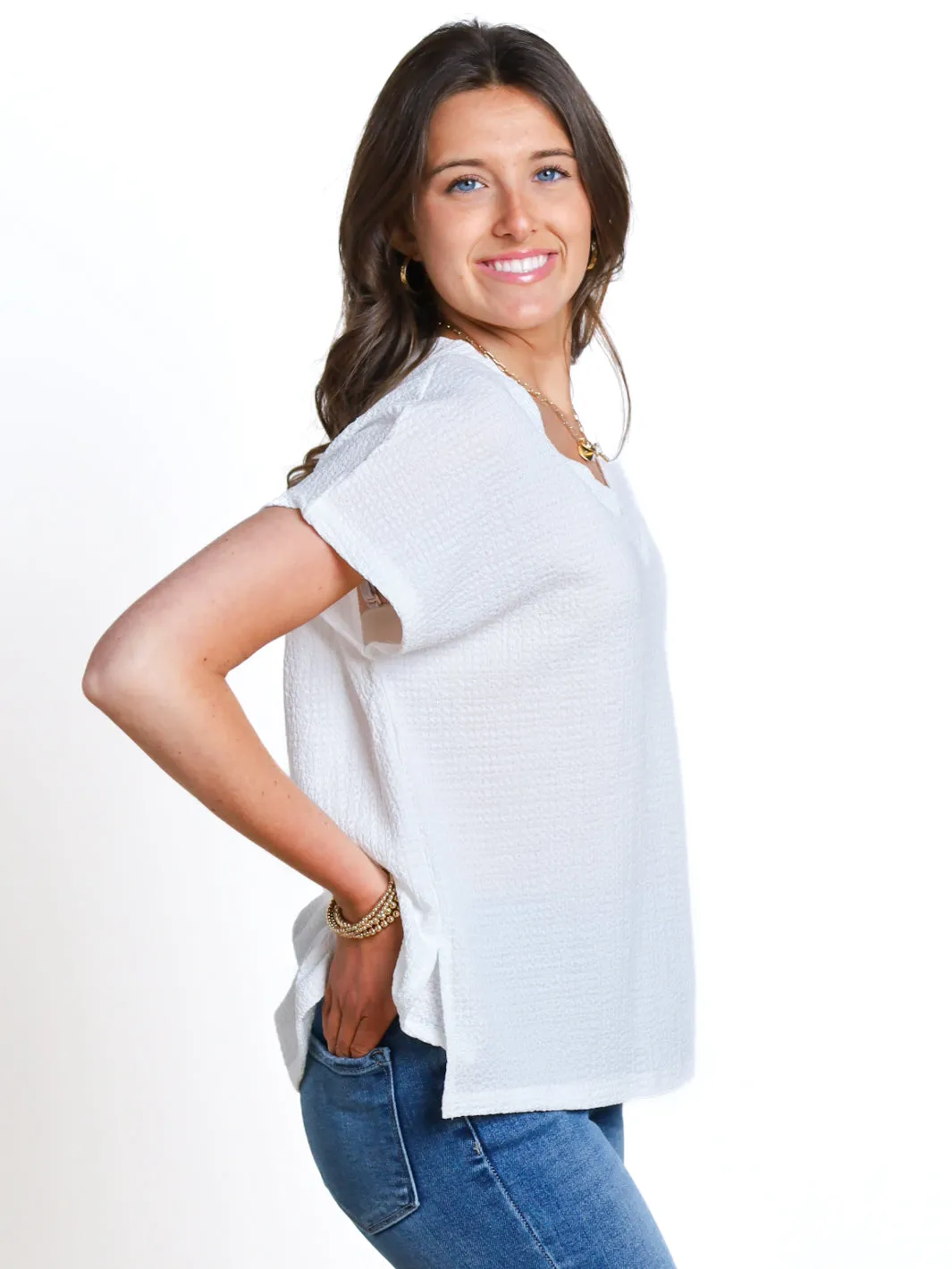 All We Do Split Hem V-Neck Top