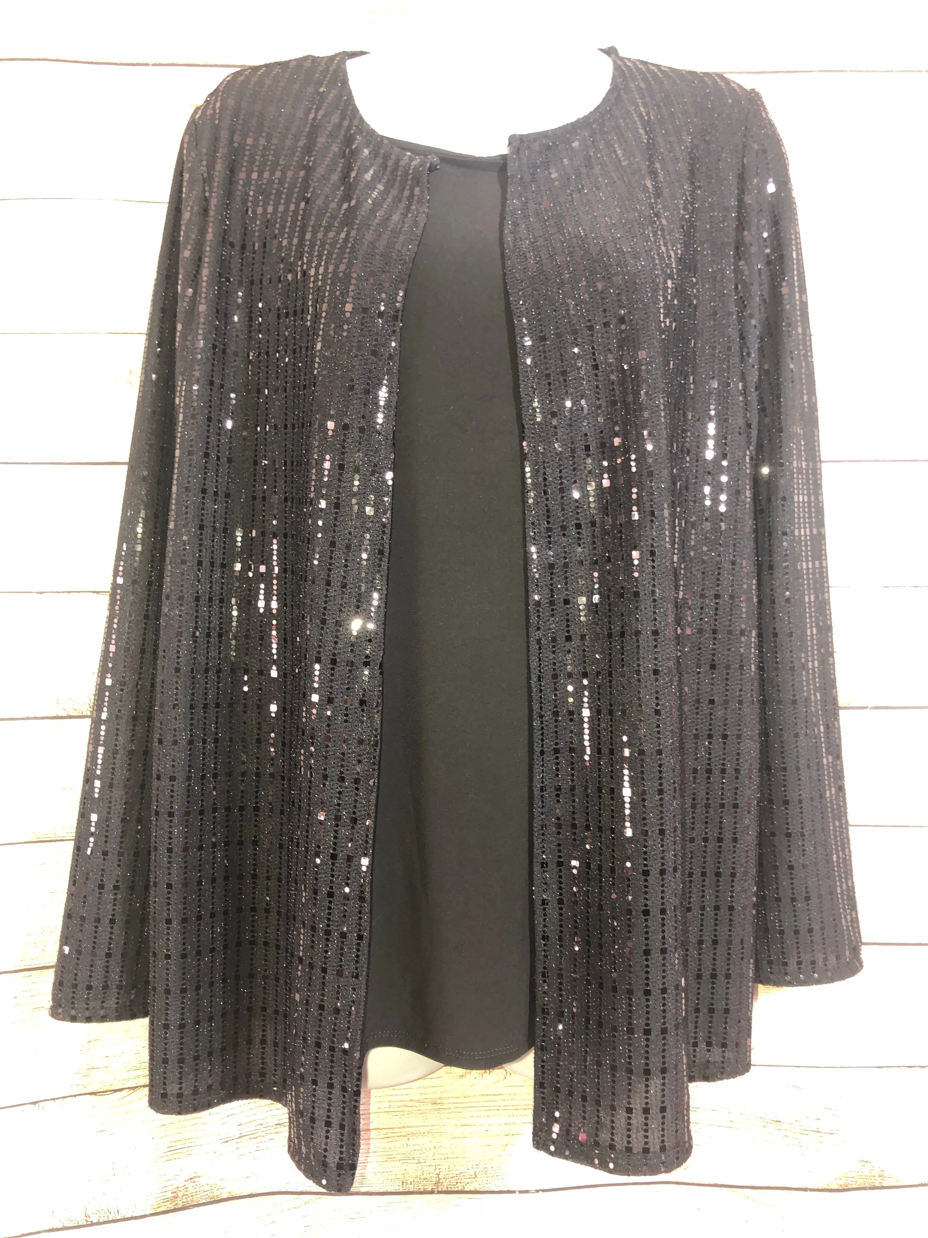Anne Klein Knit Top Attached Sequin Cardigan