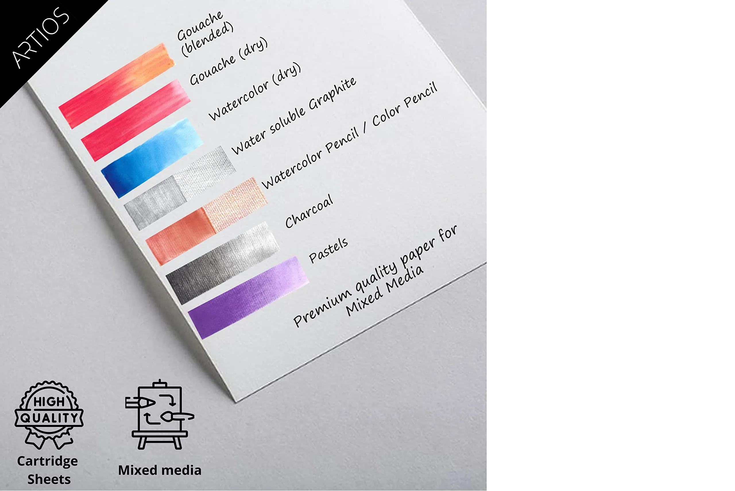 ARTIOS Mixed Media Cartridge Paper A4 240 GSM - 100 (84 16 Free) Drawing Sheets for Artists, Ideal for Charcoal, Graphite, Acrylic, Watercolor, Gouache, Ink, & Other Mixed Media