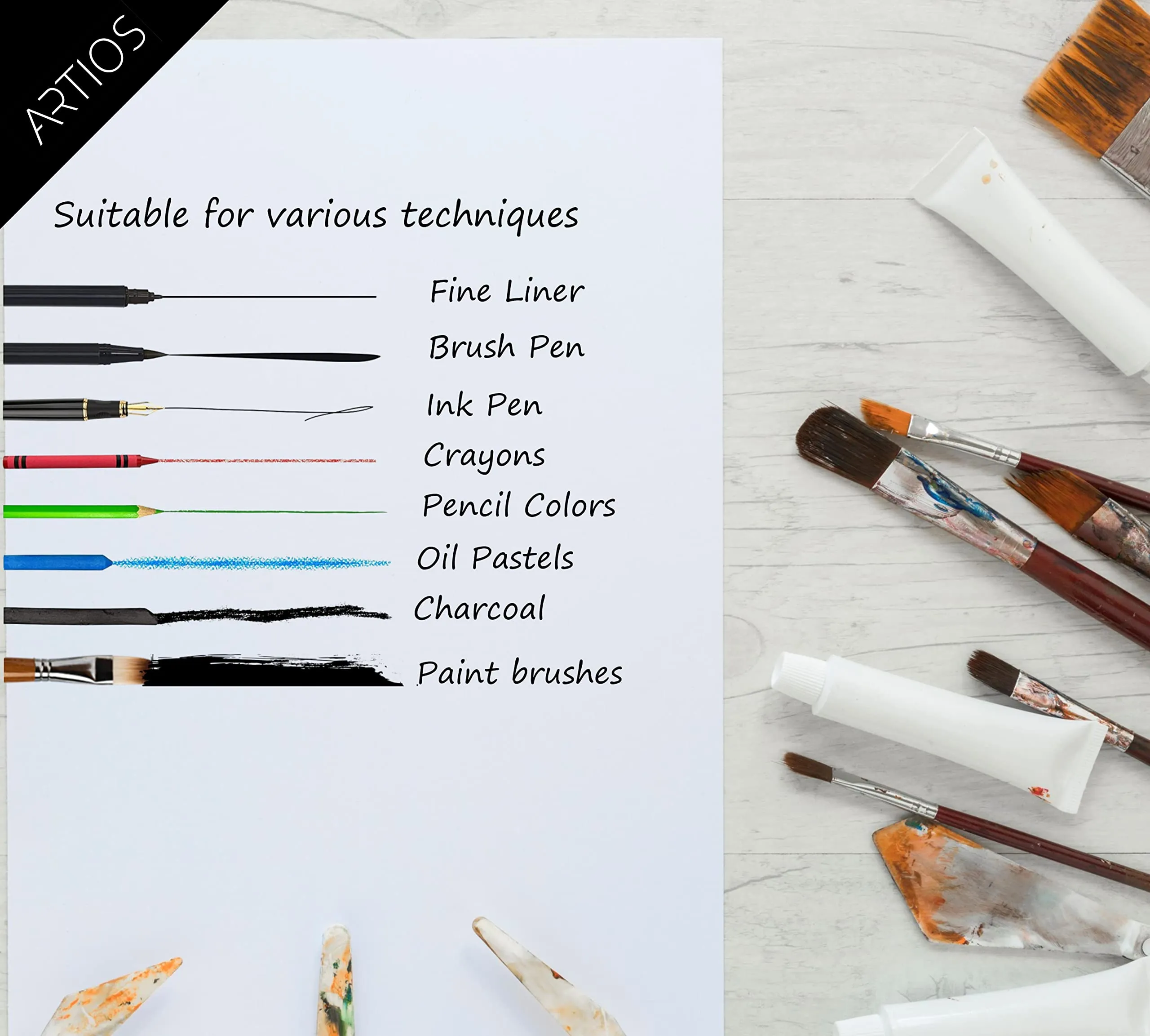 ARTIOS Mixed Media Cartridge Paper A4 240 GSM - 100 (84 16 Free) Drawing Sheets for Artists, Ideal for Charcoal, Graphite, Acrylic, Watercolor, Gouache, Ink, & Other Mixed Media