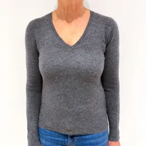 Ash Grey Cashmere V Neck Jumper Medium