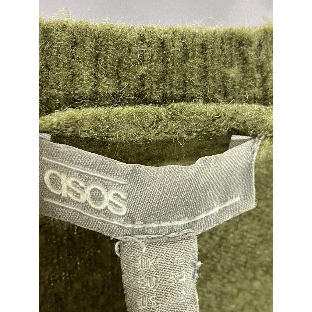 ASOS Women's Olive Green V-Neck Pullover Knit Dropped Shoulder Sweater SZ 2