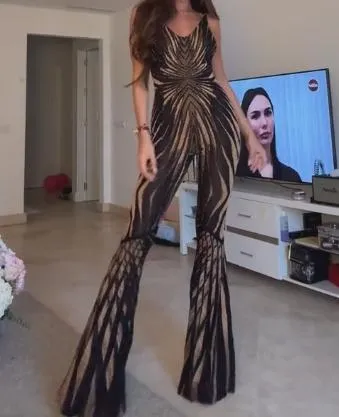 Black And Gold Printed Slim Fit Jumpsuit