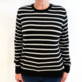 Black Cream Striped Cashmere Crew Neck Jumper Larhe