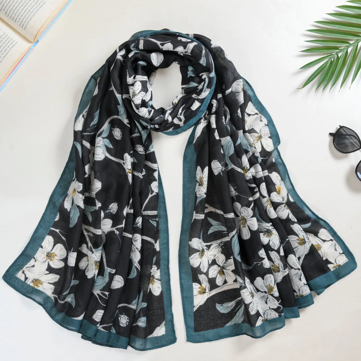 Black Floral Scarf For Women