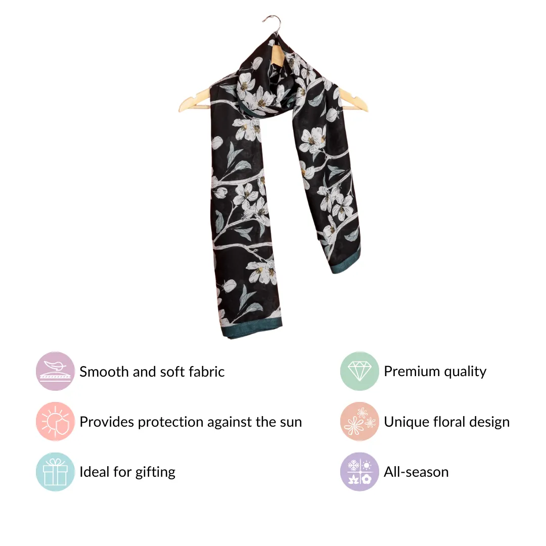 Black Floral Scarf For Women