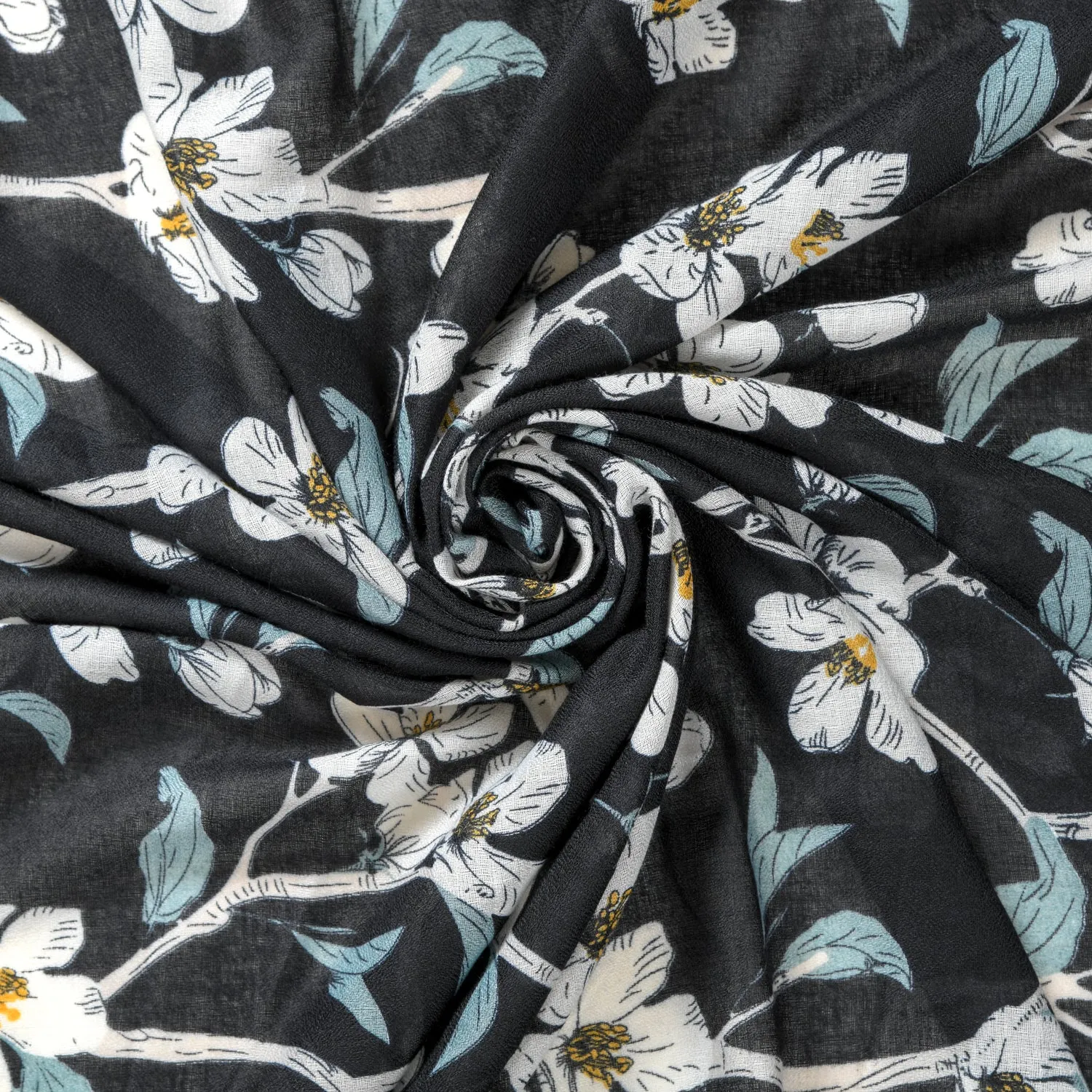 Black Floral Scarf For Women