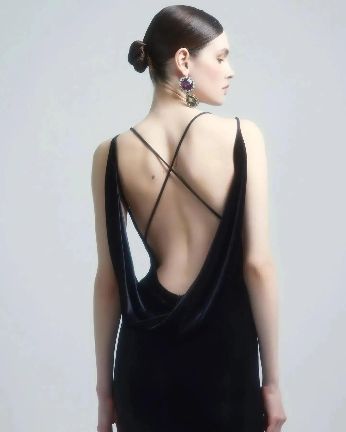 Black Korean Velvet Halter Slim Gold Flower Evening dress