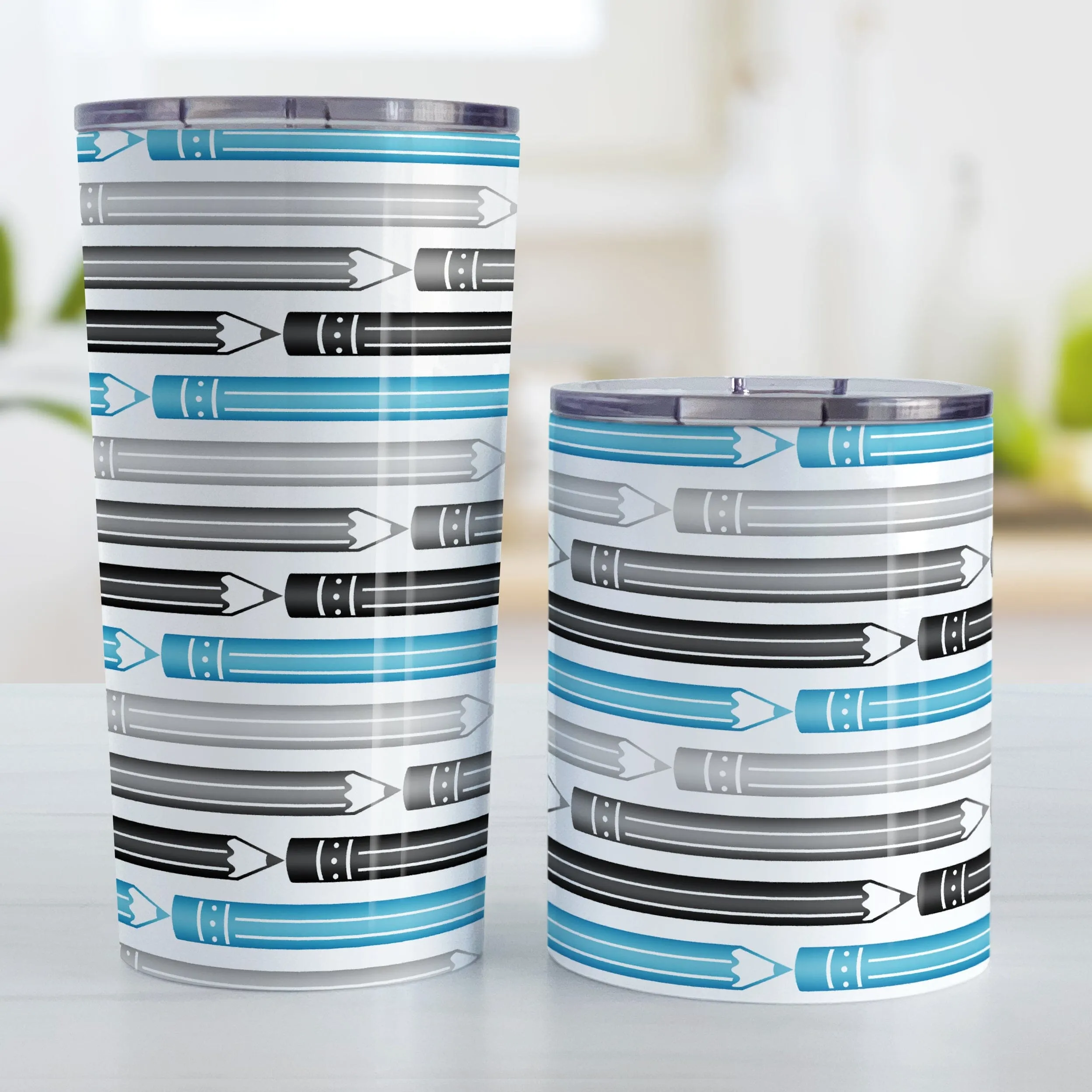 Blue Gray Black Pencils Pattern Tumbler Cup
