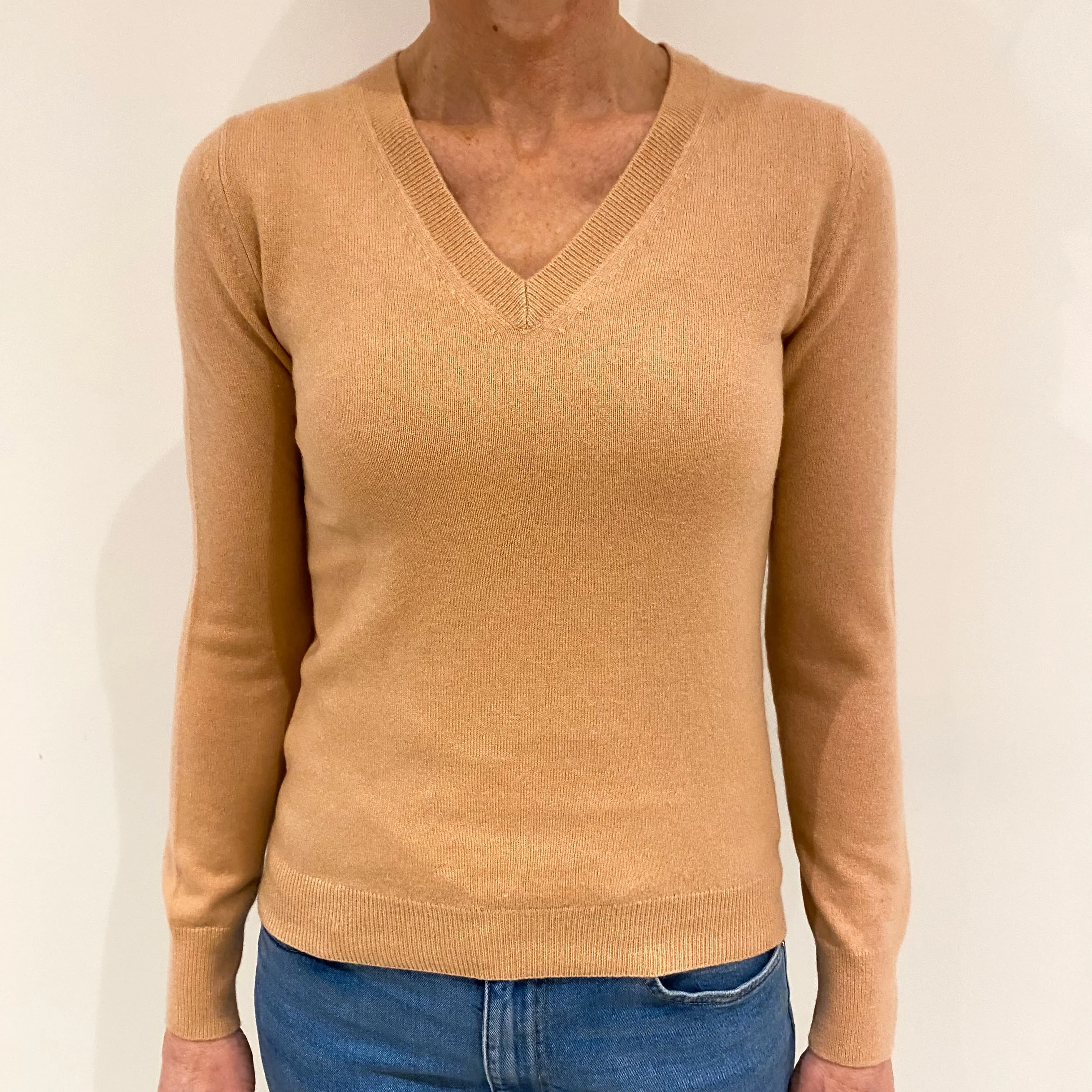 Blush Pink Cashmere V Neck Jumper Small