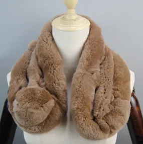 Brown Rex rabbit scarf with genuine fur - MM-F5003