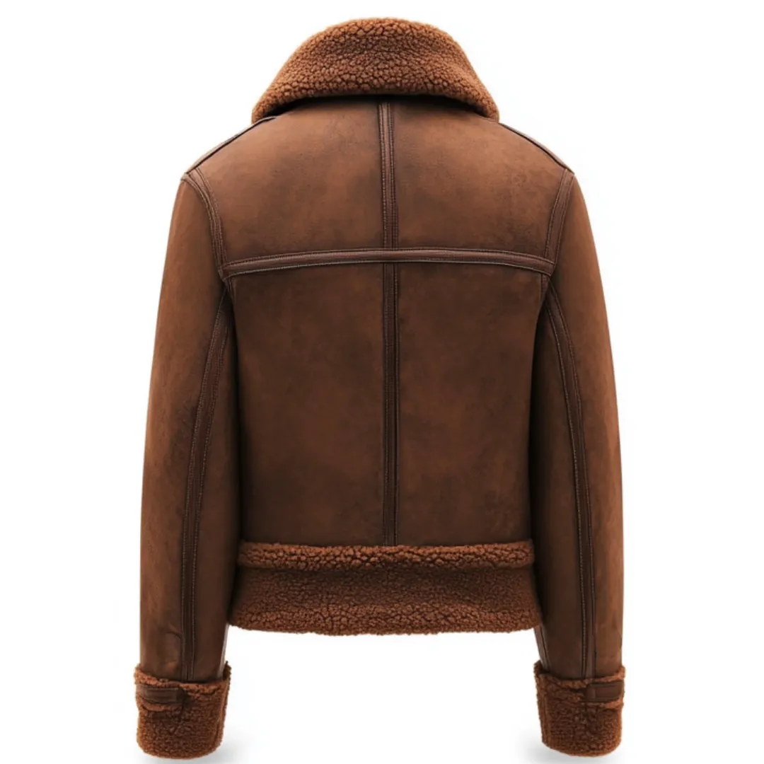 Brown Shearling Aviator Jacket - Classic Flight-Inspired Style | El Zoro