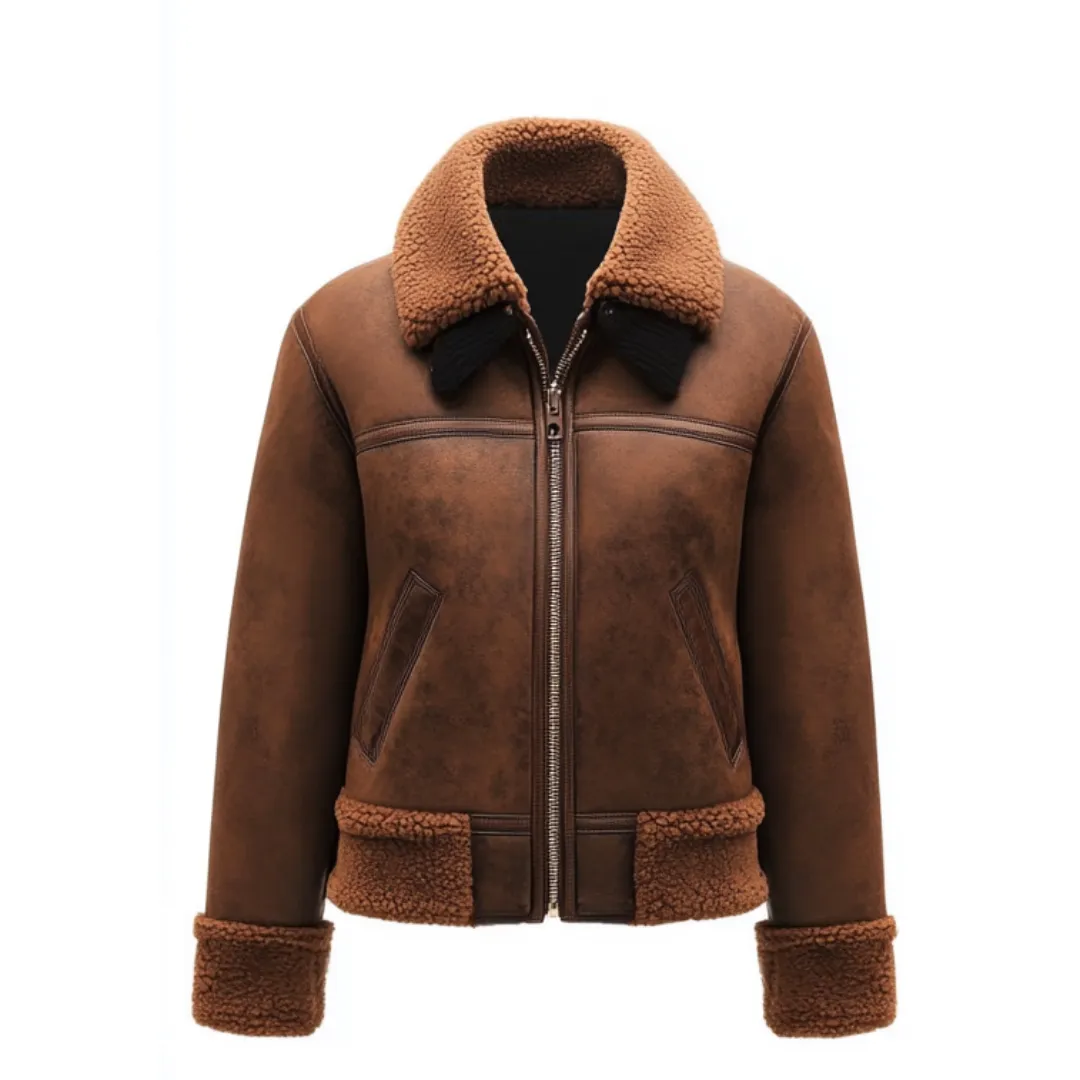 Brown Shearling Aviator Jacket - Classic Flight-Inspired Style | El Zoro