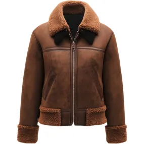 Brown Shearling Aviator Jacket - Classic Flight-Inspired Style | El Zoro