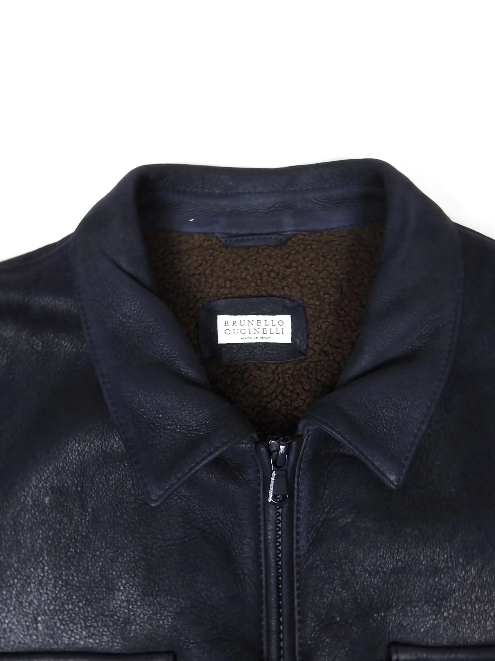Brunello Cucinelli Navy Shearling Jacket Size Medium