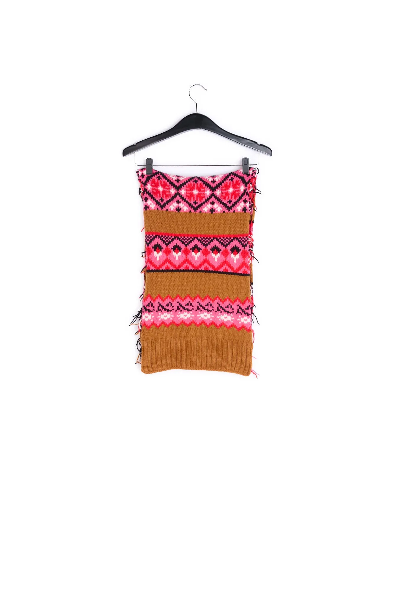 Camel, red and white scarf with inside-out look