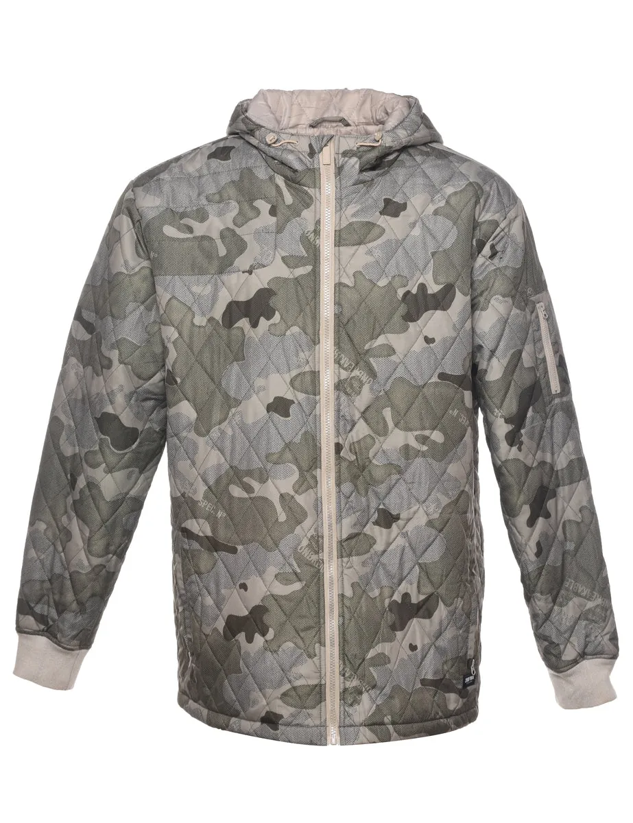 Camouflage Print Puffer Jacket - L