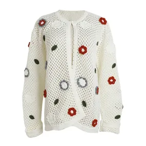 Casual Hollow Out Sweaters For Women Round Neck Long Sleeve Patchwork Floral Knitting Sweater Female Fashion