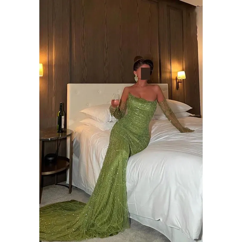 Chic & Sparkly Off-Shoulder Mermaid Long Sleeves Evening Party Prom Dress
