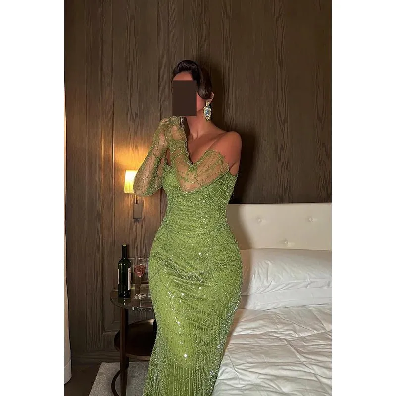 Chic & Sparkly Off-Shoulder Mermaid Long Sleeves Evening Party Prom Dress