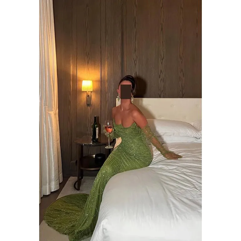Chic & Sparkly Off-Shoulder Mermaid Long Sleeves Evening Party Prom Dress