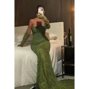 Chic & Sparkly Off-Shoulder Mermaid Long Sleeves Evening Party Prom Dress