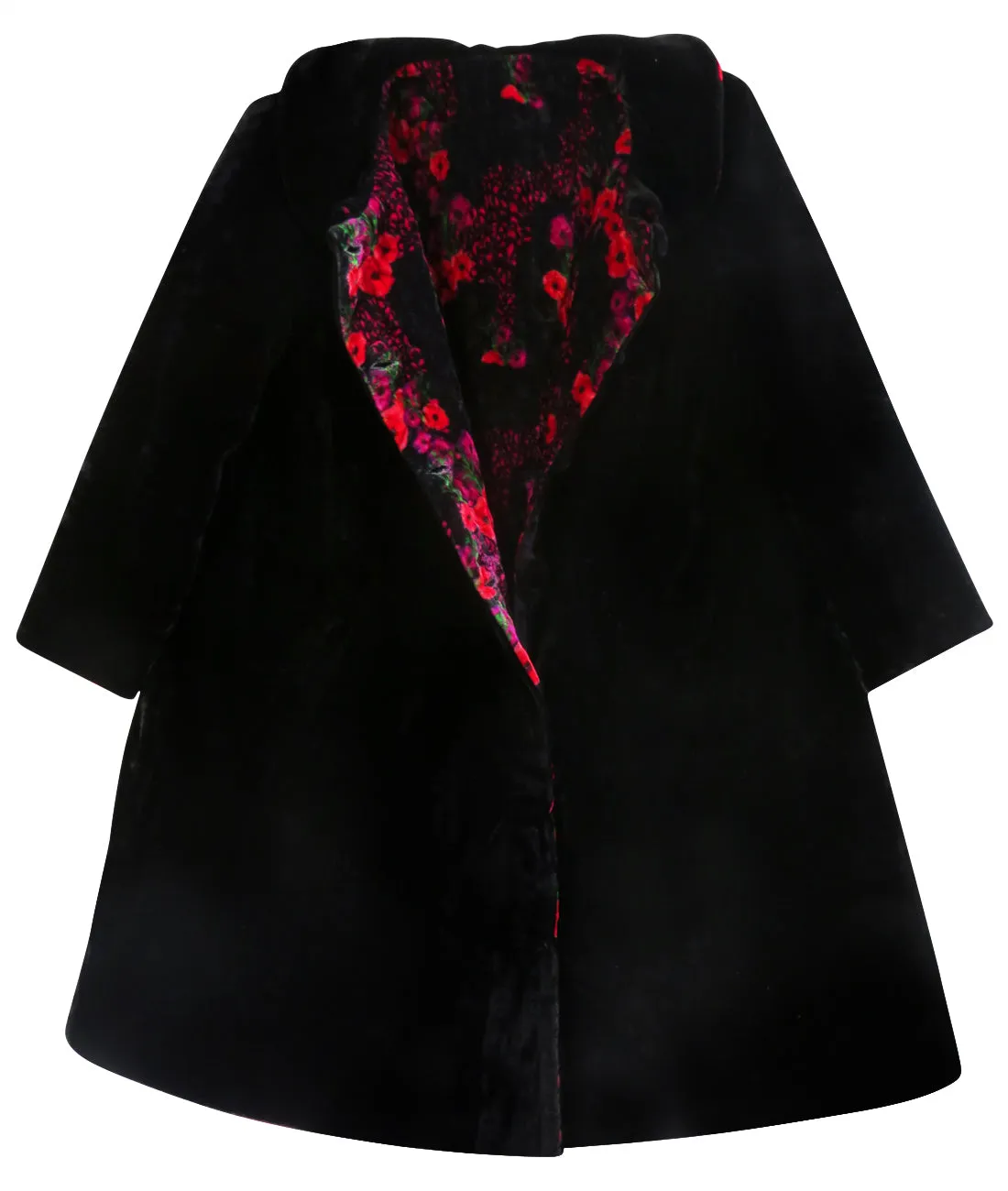 Children's Silk Velvet Floral/Black  Reversible Coat