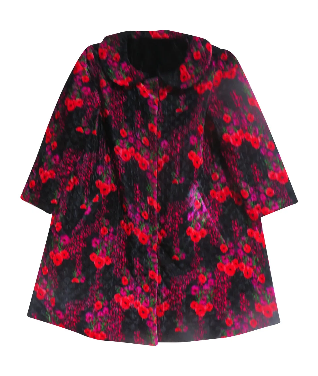 Children's Silk Velvet Floral/Black  Reversible Coat
