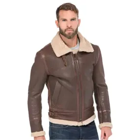 Classic Men's Brown Leather Bomber Jacket – Shearling Lined & Warm
