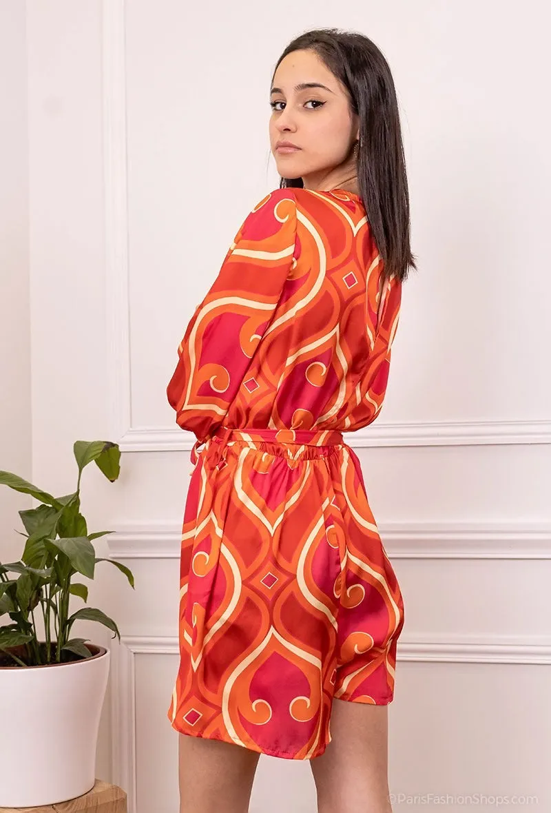COMBISHORT A IMPRIME FLEURS ROUGE