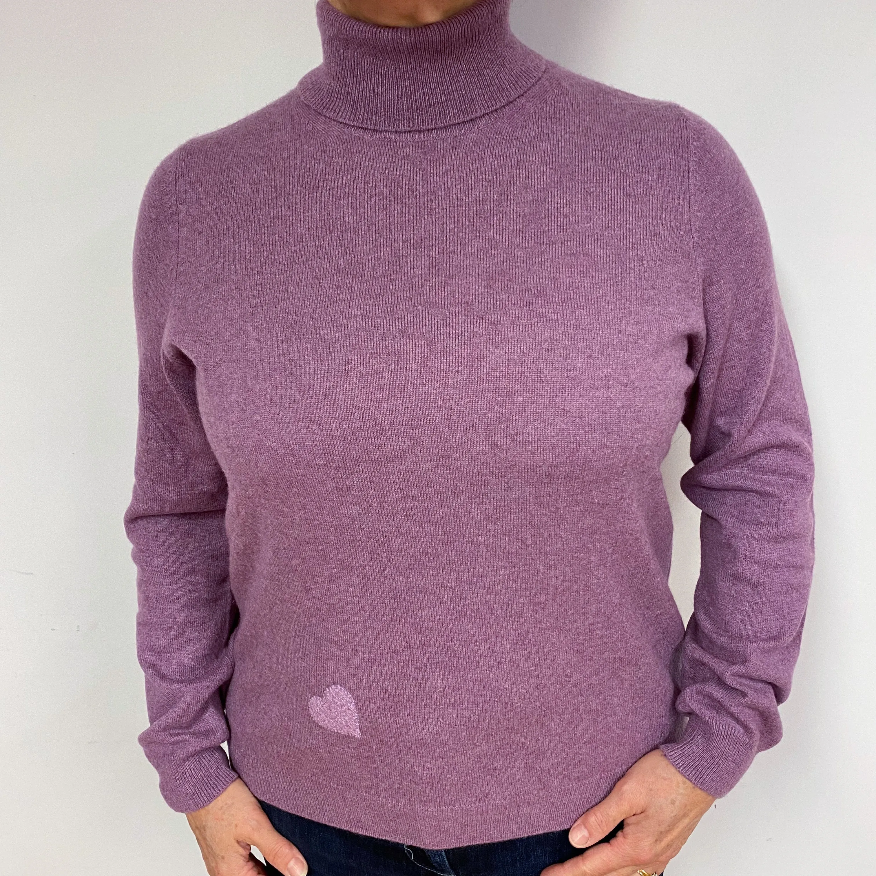 Dark Lilac Purple Cashmere Polo Neck Jumper Large