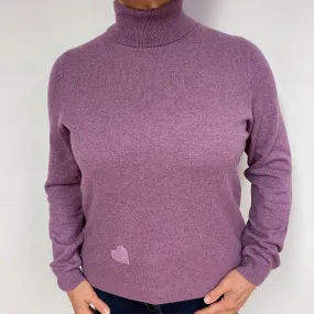 Dark Lilac Purple Cashmere Polo Neck Jumper Large