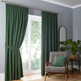 Dijon Pair of Pencil Pleat Curtains by Fusion in Bottle Green