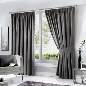 Dijon Pair of Pencil Pleat Curtains by Fusion in Charcoal