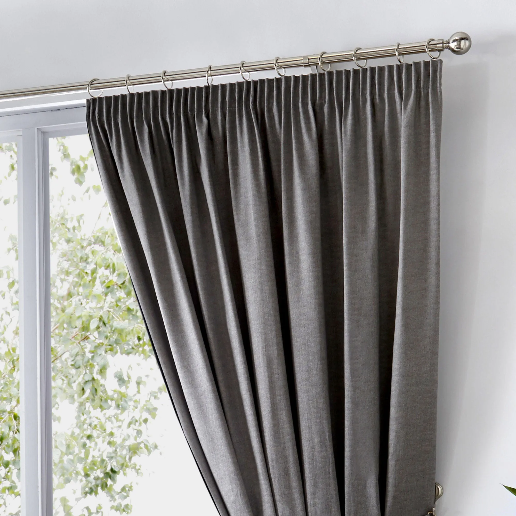 Dijon Pair of Pencil Pleat Curtains by Fusion in Charcoal